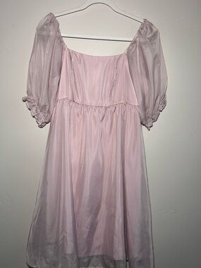 Light Pink Babydoll Dress with Sheer Ruffle Sleeve